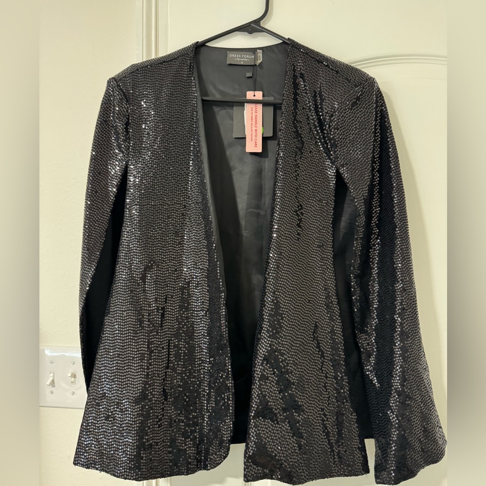 Dress Forum Black Sequin Open Front Blazer